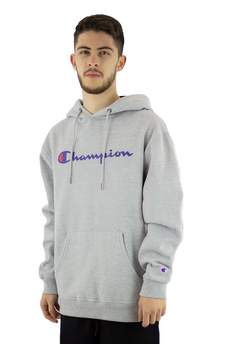 Moletom Champion Felpado Capuz Script Logo Print Cinza/Azul - NewSkull