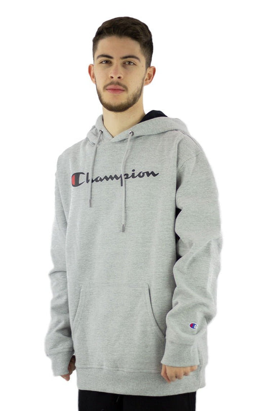 Moletom Champion Felpado Capuz Script Logo Print Cinza/Preto - NewSkull