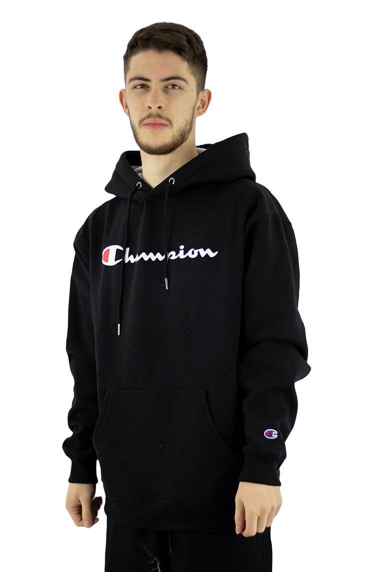 Moletom Champion Felpado Capuz Script Logo Print Preto/Branco - NewSkull