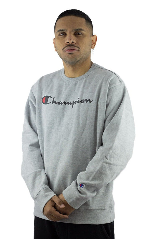 Moletom Champion Felpado Careca Script Logo Print Cinza/Preto - NewSkull