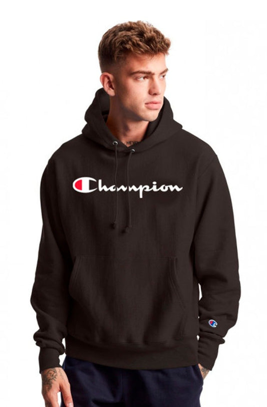 Moletom Champion Logo Bordado Script Preto/Branco - NewSkull