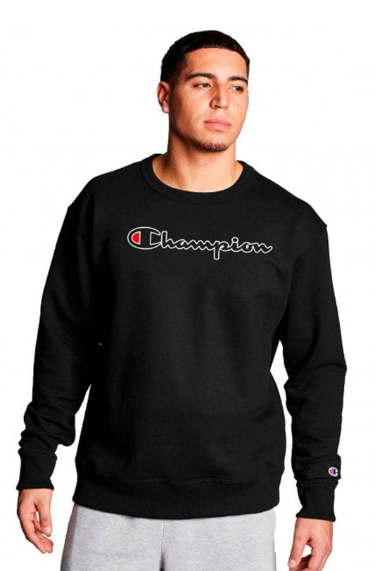 Moletom Champion Sem Capuz Silk Logo Preto/Branco - NewSkull