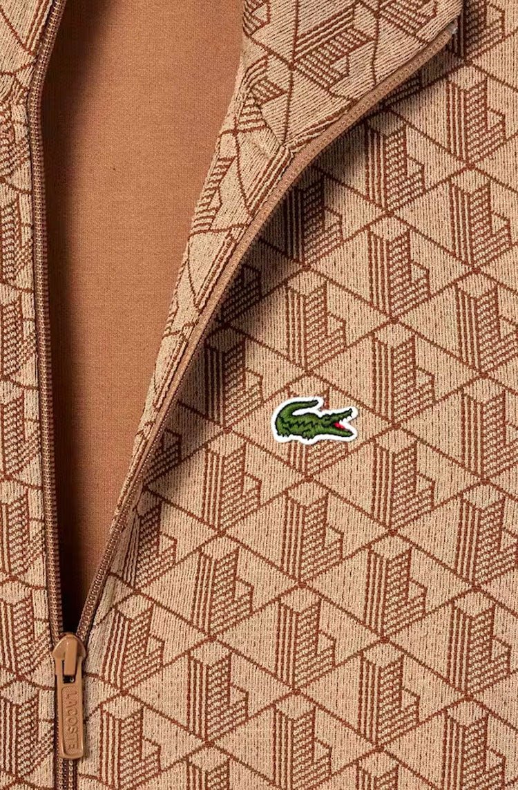 Moletom Lacoste Paris em Jacquard com Zíper Monograma Bege - NewSkull