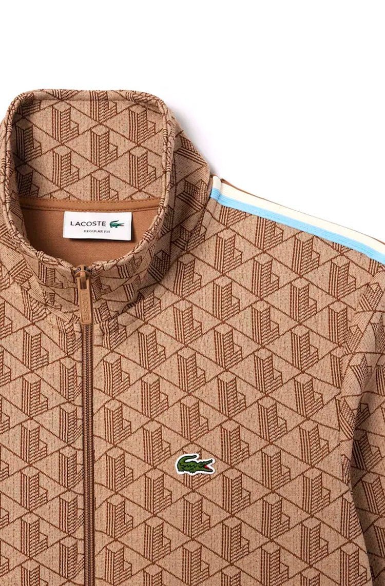 Moletom Lacoste Paris em Jacquard com Zíper Monograma Bege - NewSkull