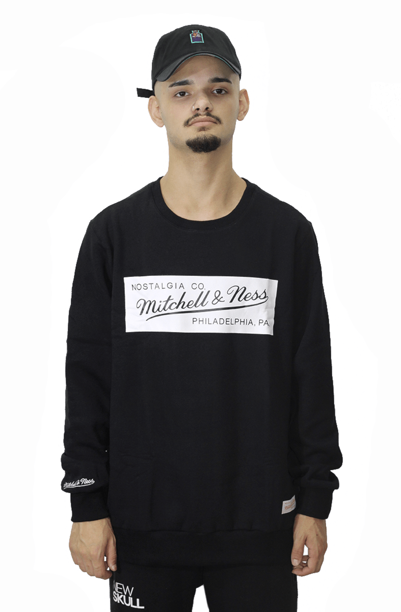 Moletom Mitchell e Ness Box Logo Careca Preto - NewSkull