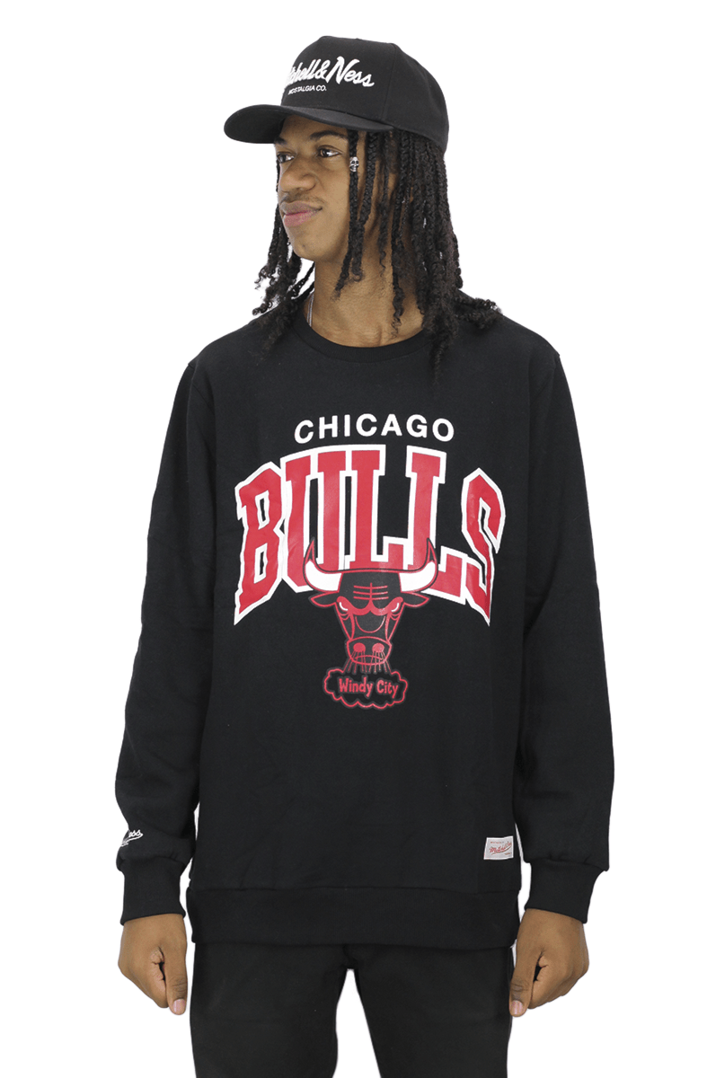 Moletom Mitchell e Ness Chicago Bulls Logo Arch Careca Preto - NewSkull