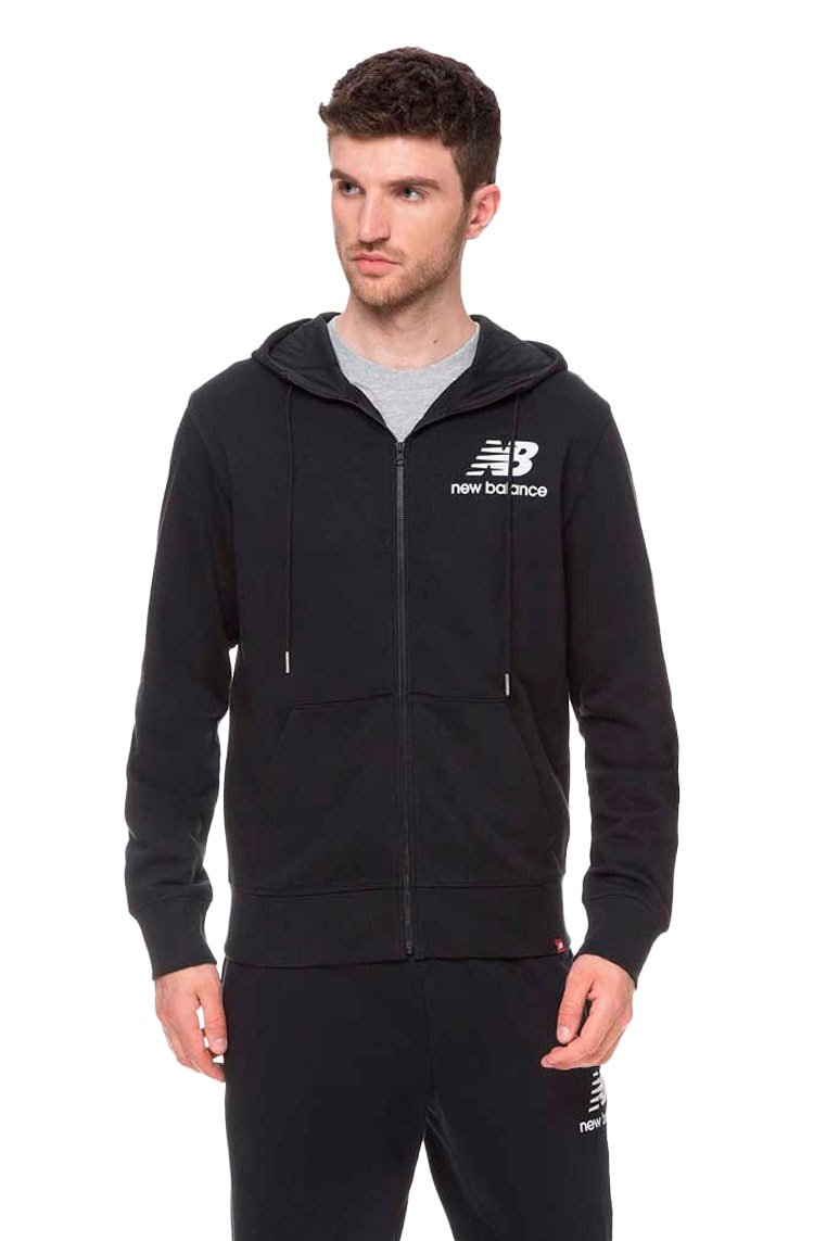 Moletom New Balance Essentials Full Zip Preto/Branco - NewSkull