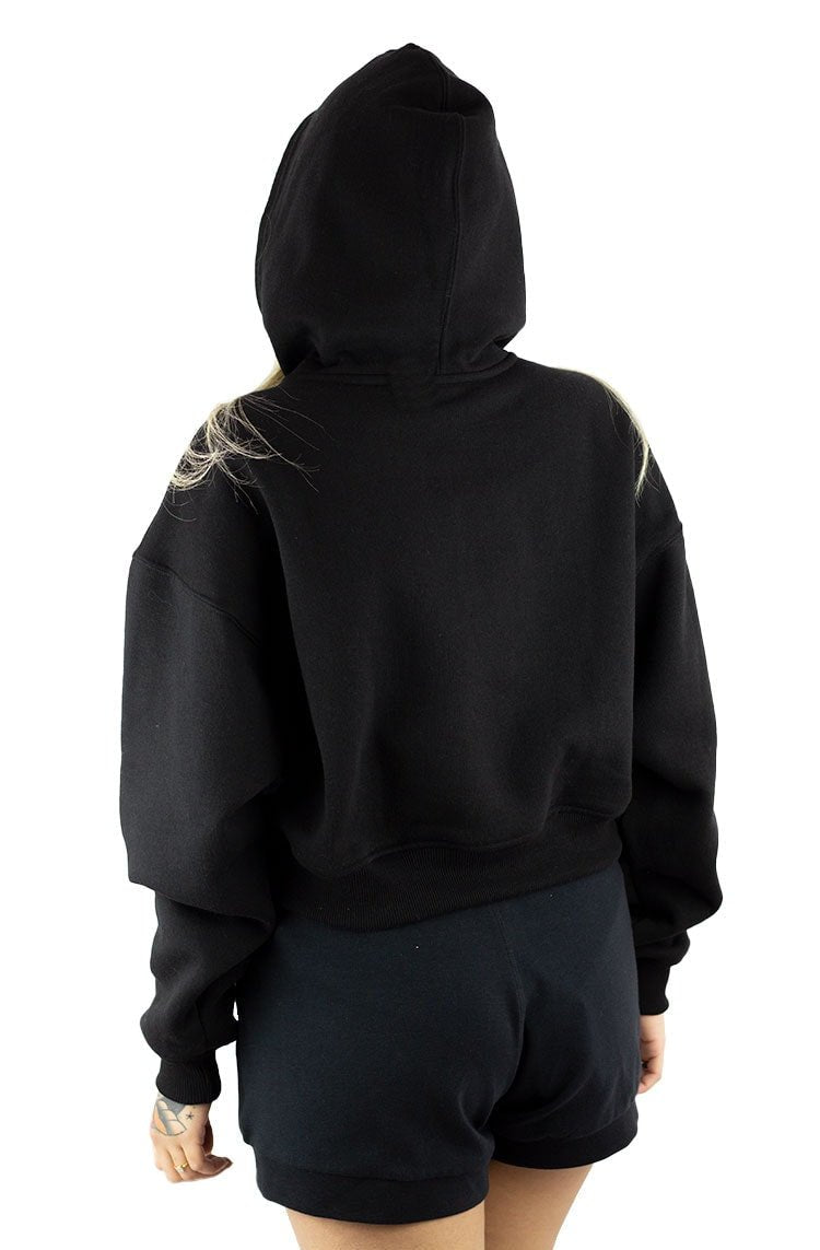 Moletom NewSkull Cropped Feminino Bordado Preto/Preto - NewSkull