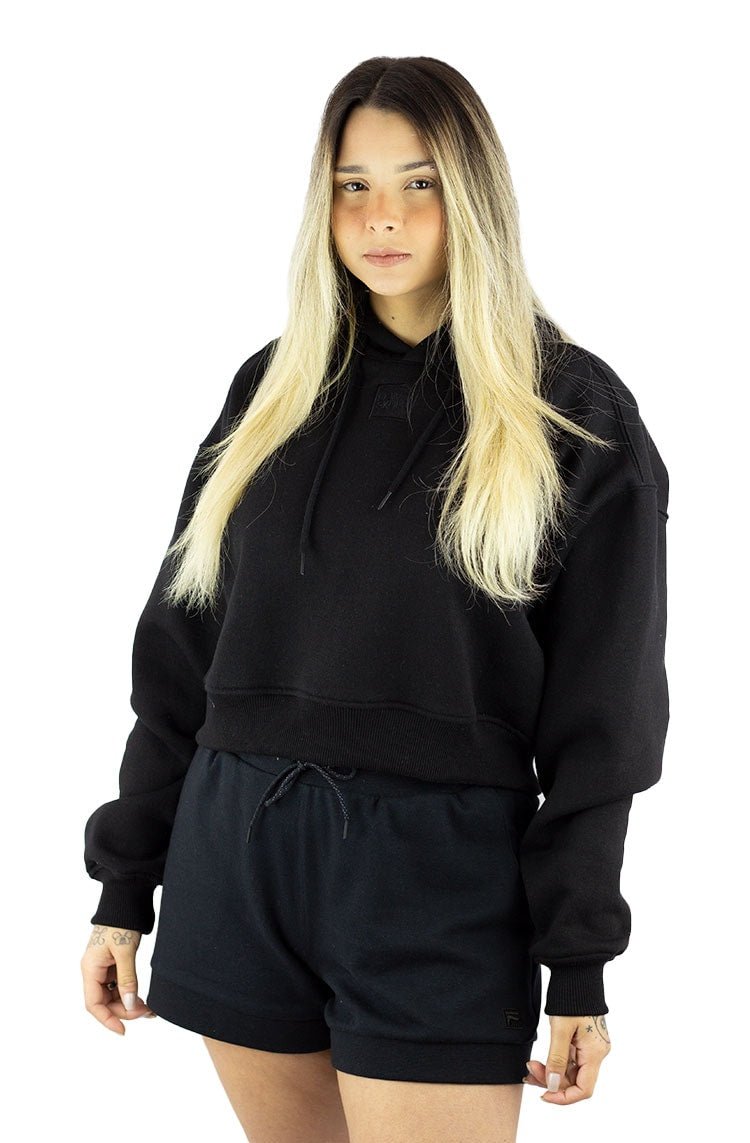 Moletom NewSkull Cropped Feminino Bordado Preto/Preto - NewSkull