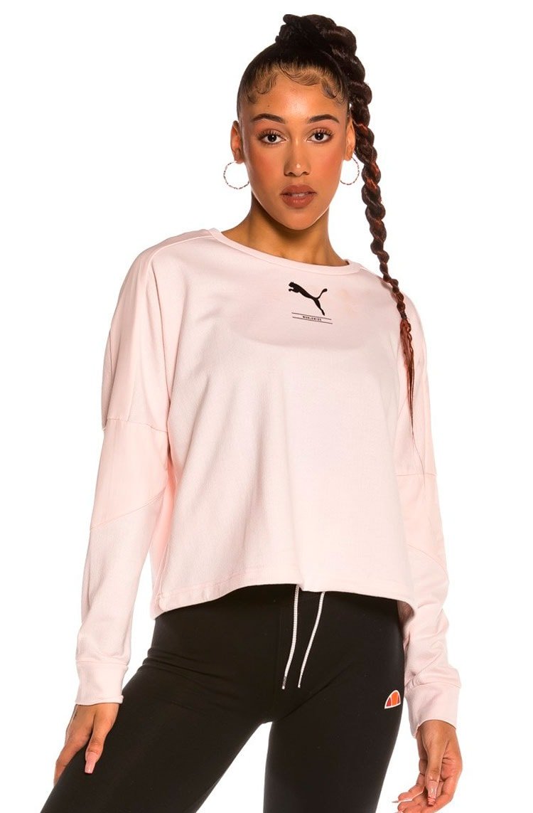 Moletom Puma Cropped Nu - Tility Crew Rosa/Branco - NewSkull