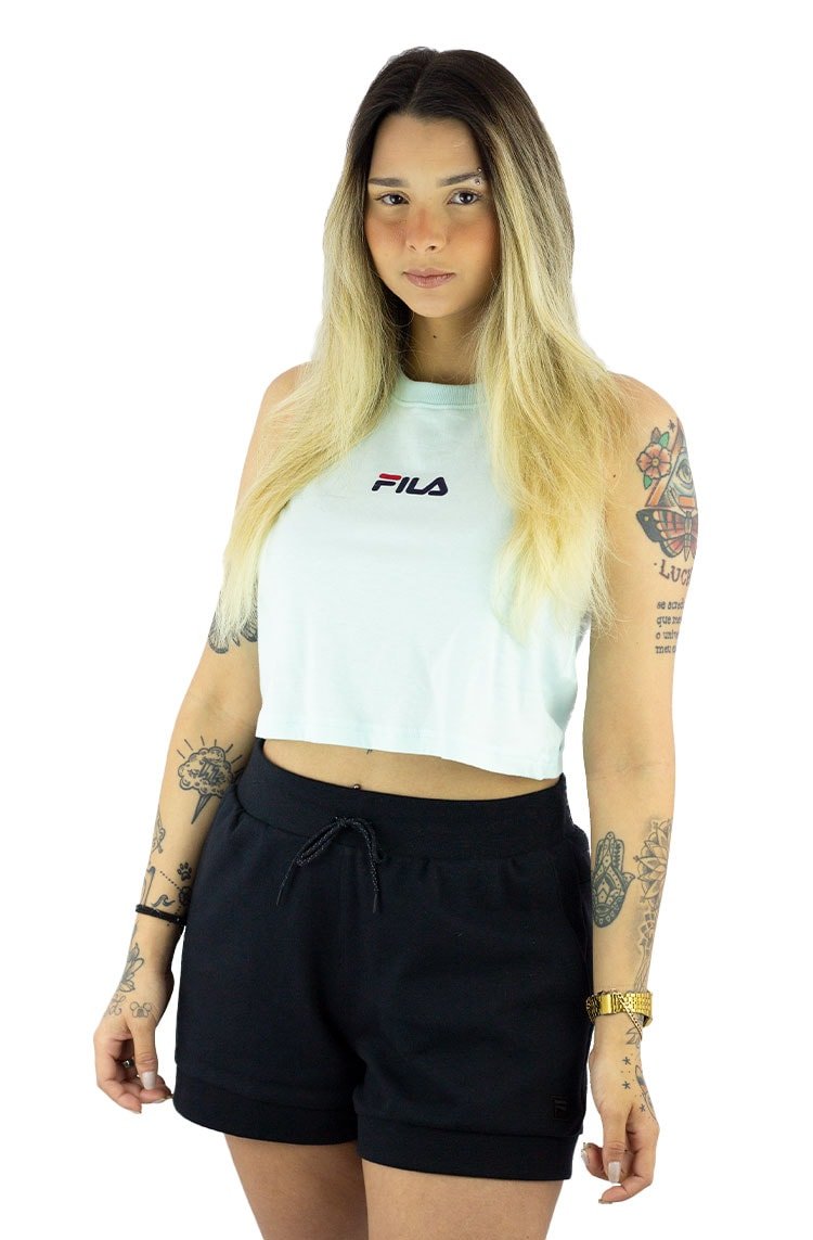 Regata Fila Cropped Letter Feminina Verde/Azul - NewSkull