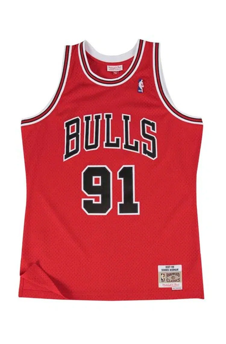 Regata Mitchell & Ness Swingman Jersey Chicago Bulls Road Dennis Keith Rodman1997 - 1998 Vermelha - NewSkull