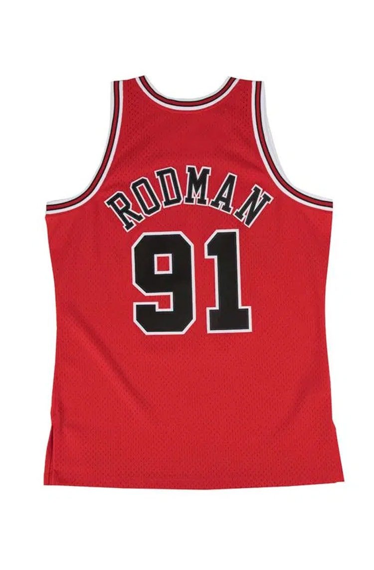 Regata Mitchell & Ness Swingman Jersey Chicago Bulls Road Dennis Keith Rodman1997 - 1998 Vermelha - NewSkull