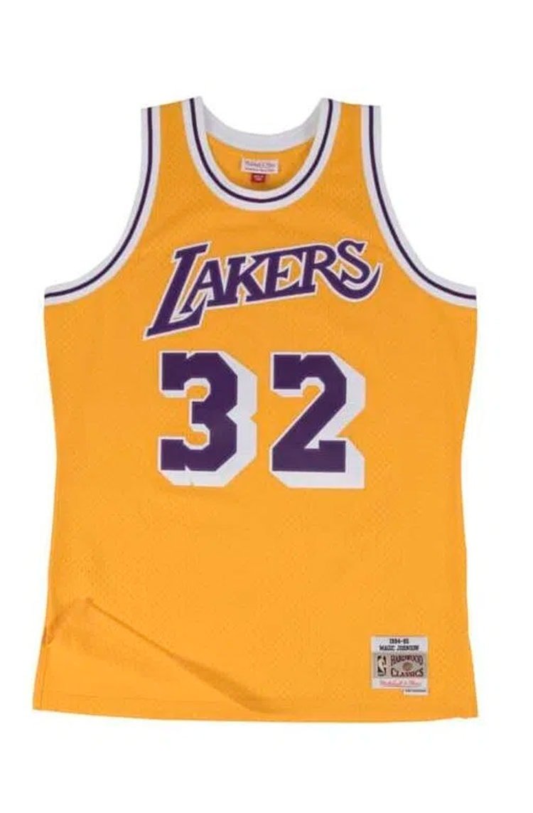 Regata Mitchell & Ness Swingman Jersey Los Angeles Lakers Home Magic Johnson 1984 - 1985 Amarela - NewSkull