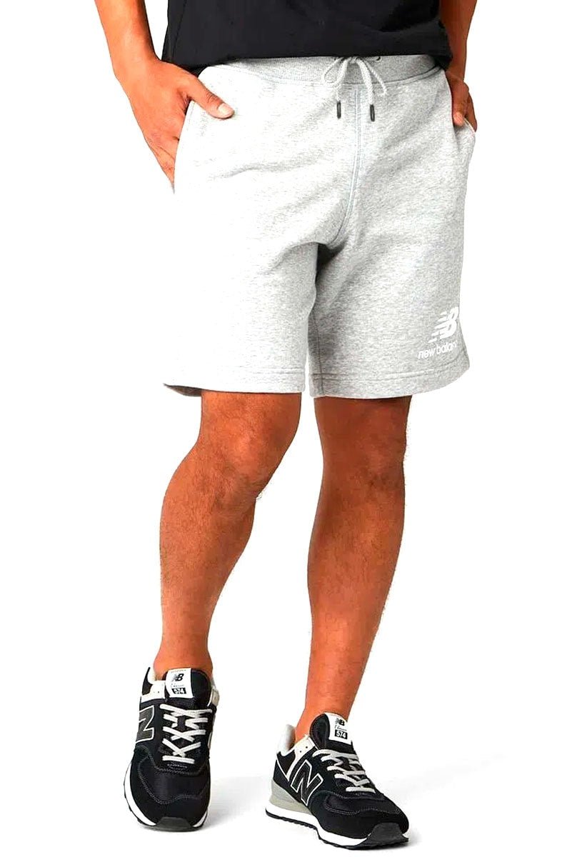 Short New Balance Essentials Stacked Logo Cinza/Branco - NewSkull
