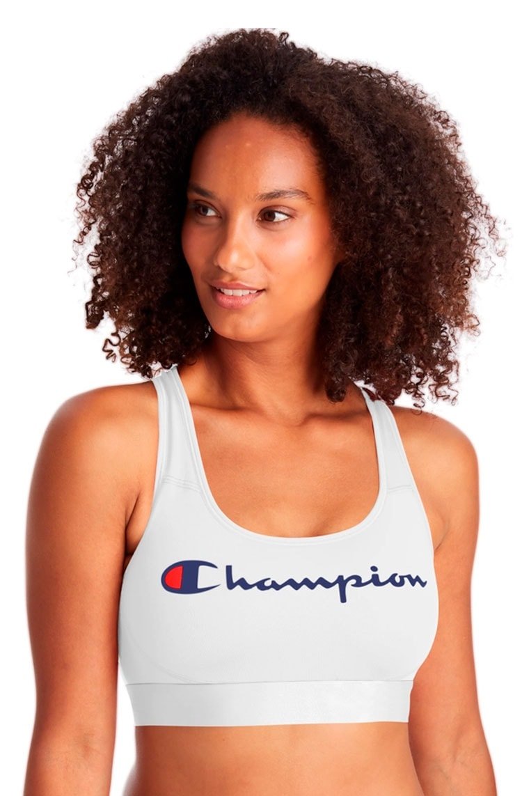 Top Champion Suporte Cotton Feminino Script Logo Ink Branco/Azul - NewSkull