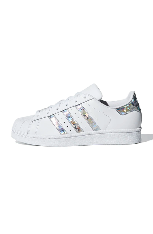 TÊNIS ADIDAS SUPERSTAR J FEMININO HOLOGRAFICO BRANCO