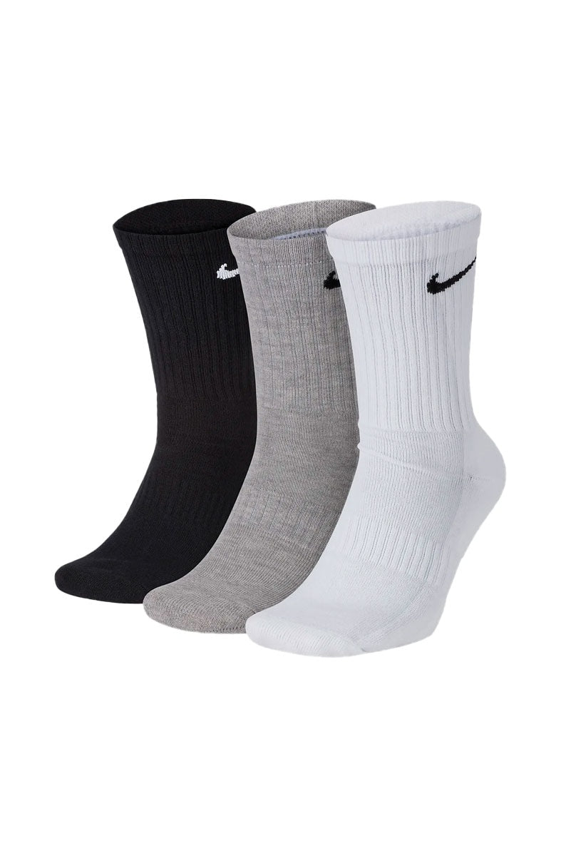 Meia Nike Cano Alto Everyday Cushion Crew (3 pares) Preta/Cinza/Branca