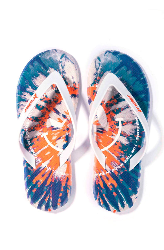 Chinelo Dedo Rider R1 Vibes Tie Dye Branco/Laranja