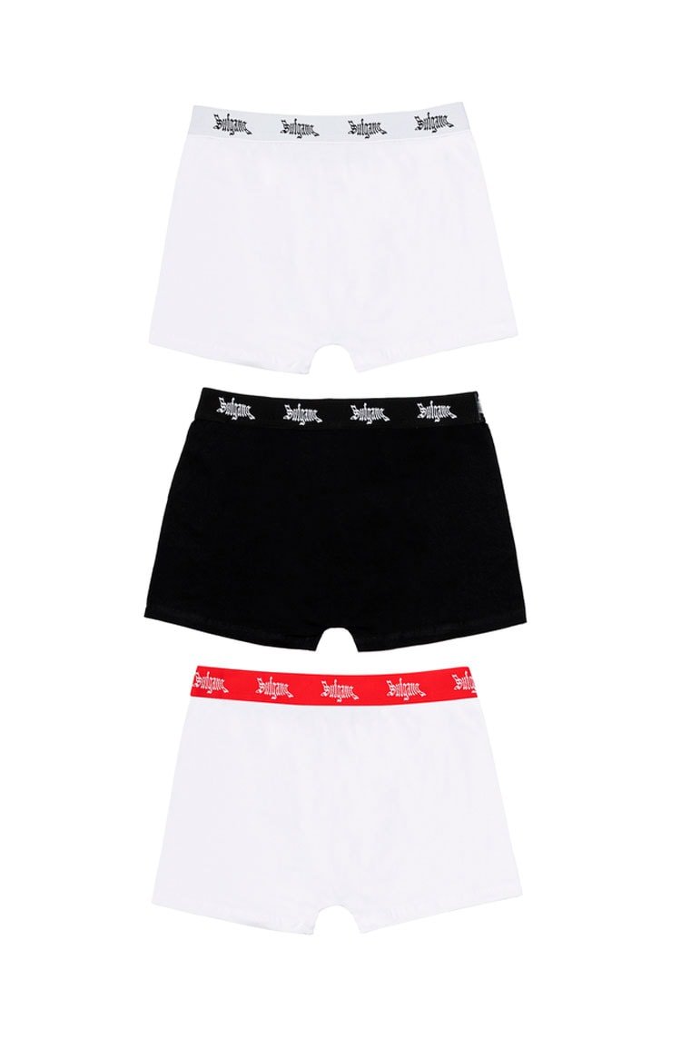3 - Pack Cuecas Boxer Sufgang Branco/Preto/Vermelho - NewSkull