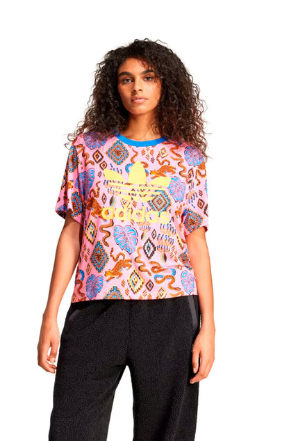 Camiseta Adidas x Farm Rio Rosa/Bege