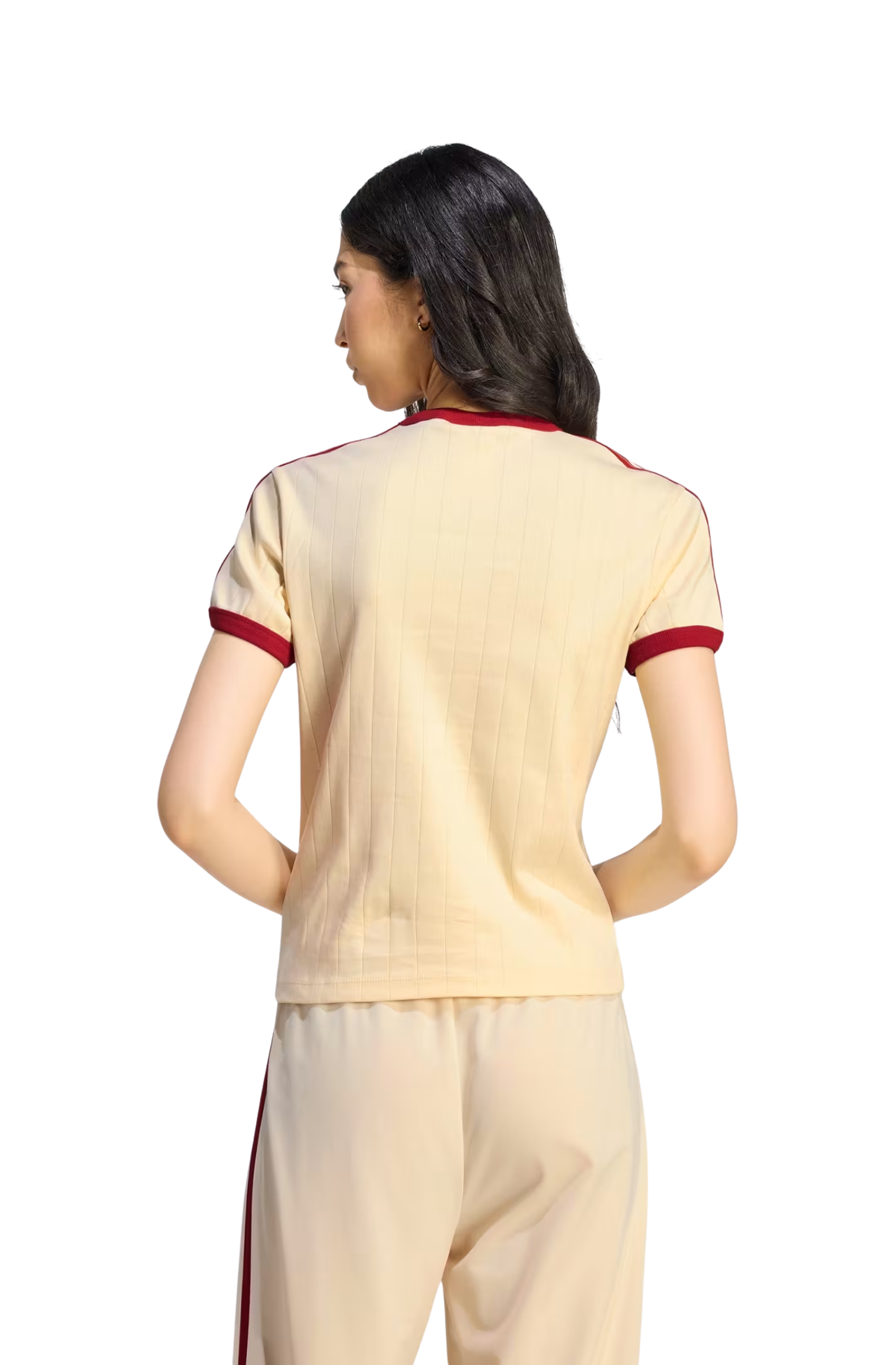 Camiseta Adidas Pinstripe Slim Bege/Vermelho