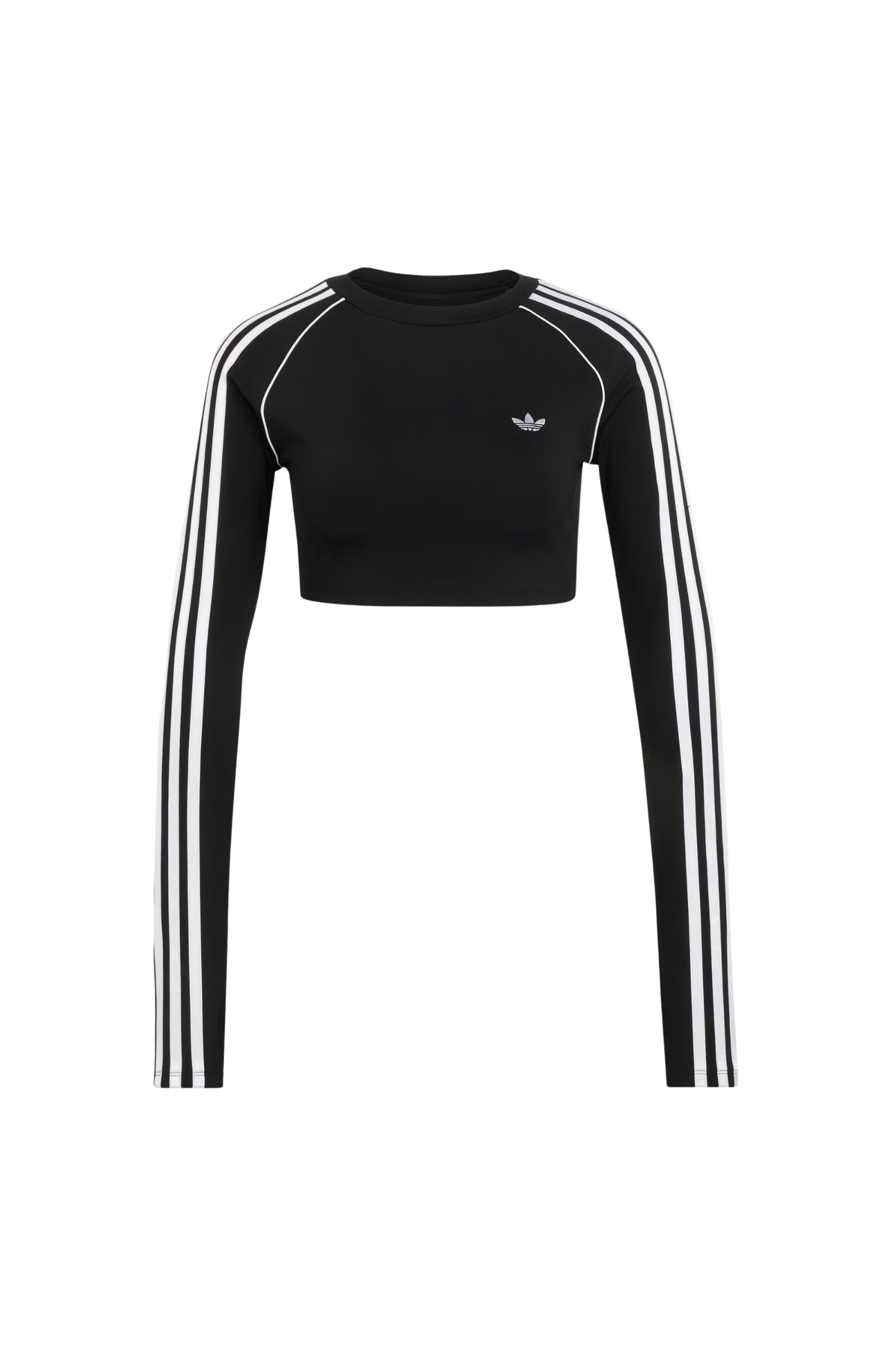 Camiseta Adidas Cropped Essentials LS 3-Stripes Preto/Branco