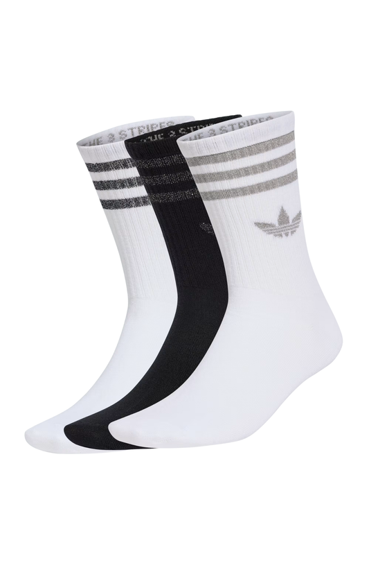 Meia Adidas 3-stripes Glitter Crew 3 Pares Branco/Preto