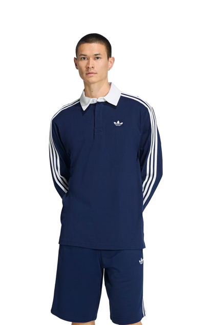 Camiseta Adidas Polo ML Rugby 3-stripes Azul Marinho/Branco