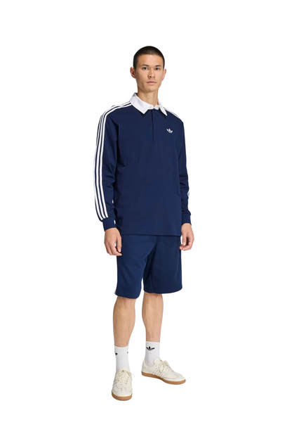 Camiseta Adidas Polo ML Rugby 3-stripes Azul Marinho/Branco