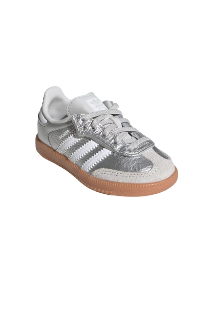 Tênis Adidas Samba OG Comfort Closure Elastic Lace Infantil Prata/Branco KK2346