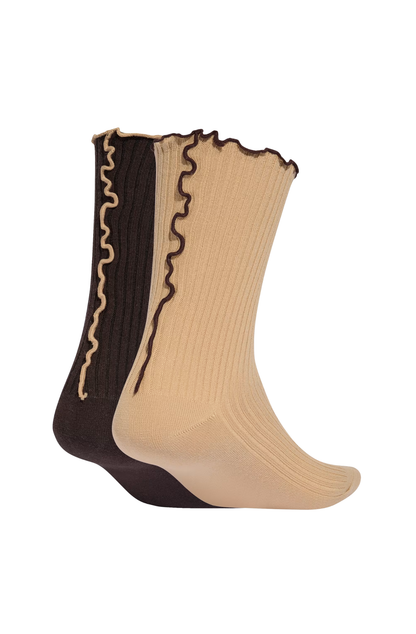 Meia Adidas Ruffle Crew 2 Pares Marrom/Preto