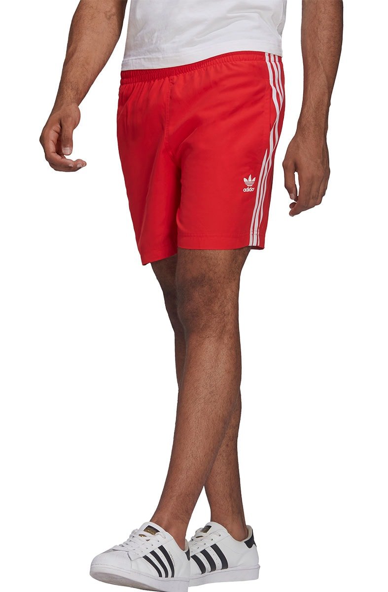 Bermuda Adidas 3 Stripes Swims Vermelho/Branco - NewSkull