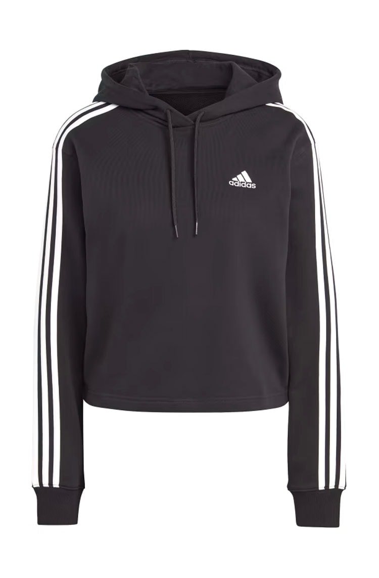 Blusa Moletinho Adidas Cropped Essentials 3 - stripes Preto - NewSkull