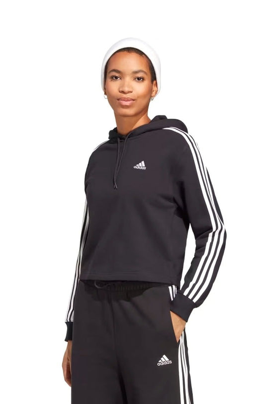 Blusa Moletinho Adidas Cropped Essentials 3 - stripes Preto - NewSkull