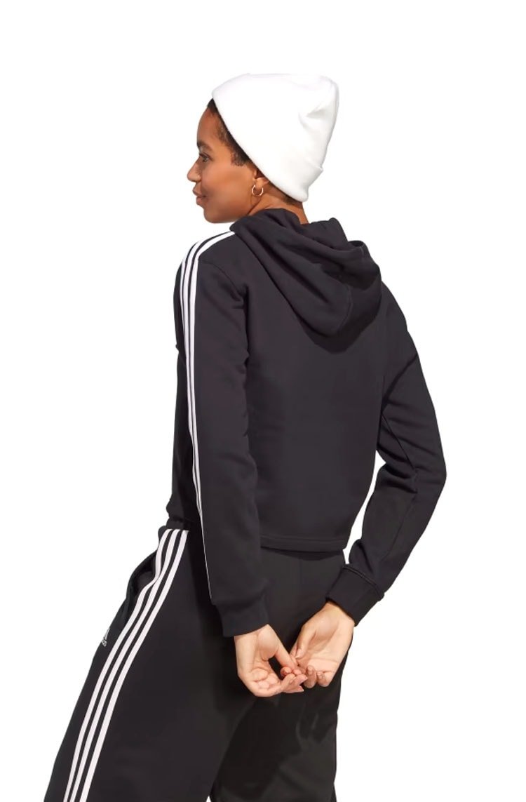 Blusa Moletinho Adidas Cropped Essentials 3 - stripes Preto - NewSkull