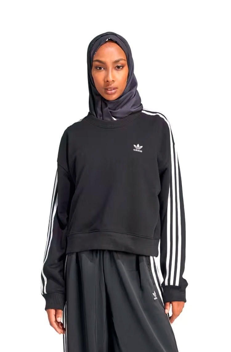 Blusa Moletom Adidas 3 - stripes Crew Preto/Branco - NewSkull