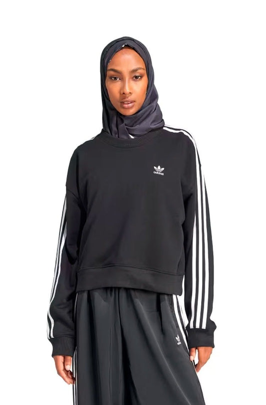 Blusa Moletom Adidas 3 - stripes Crew Preto/Branco - NewSkull