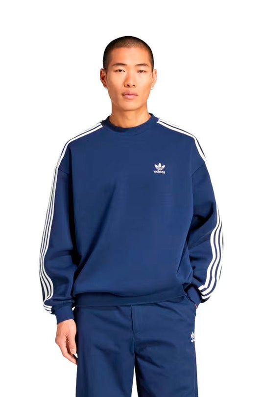 Blusa Moletom Adidas Adicolor Oversized Crew Azul Marinho/Branco - NewSkull