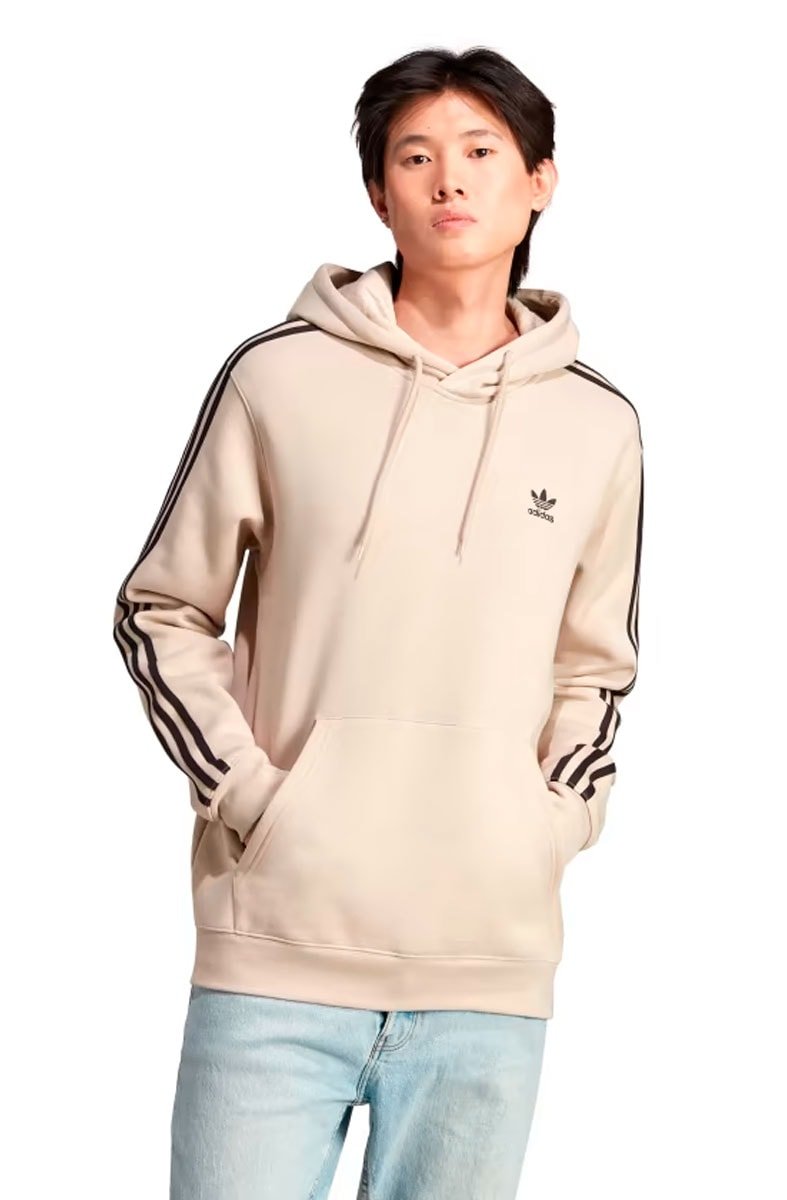 Blusa Moletom Adidas Capuz Adicolor Classics 3 - Stripes Bege/Preto - NewSkull
