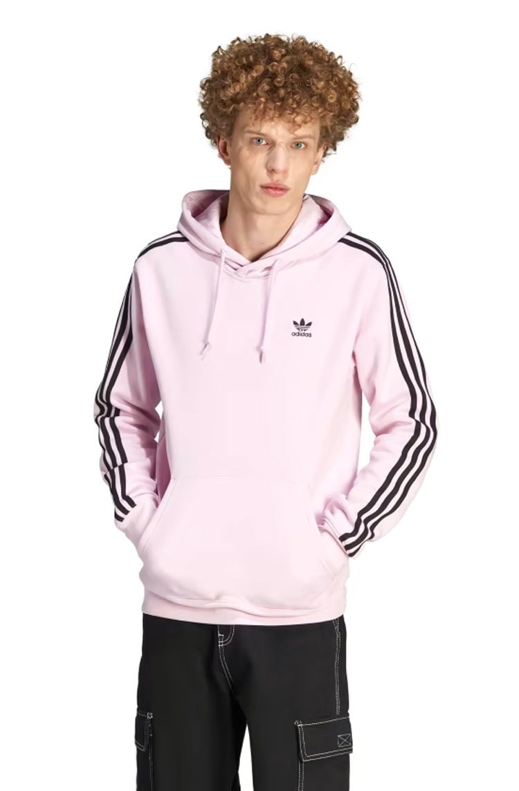 Blusa Moletom Adidas Capuz Adicolor Classics 3 - Stripes Rosa/Preto - NewSkull