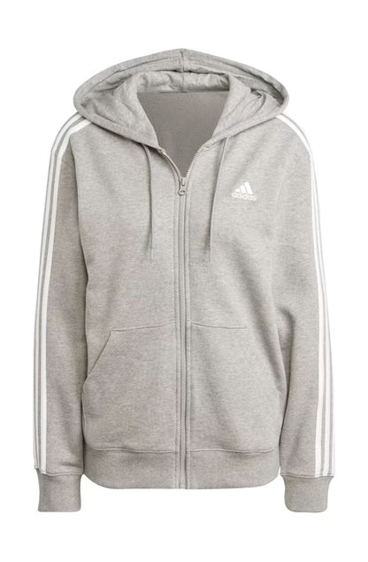 Blusa Moletom Adidas Capuz Zíper Regular Essentials 3 - stripes Cinza/Branco - NewSkull