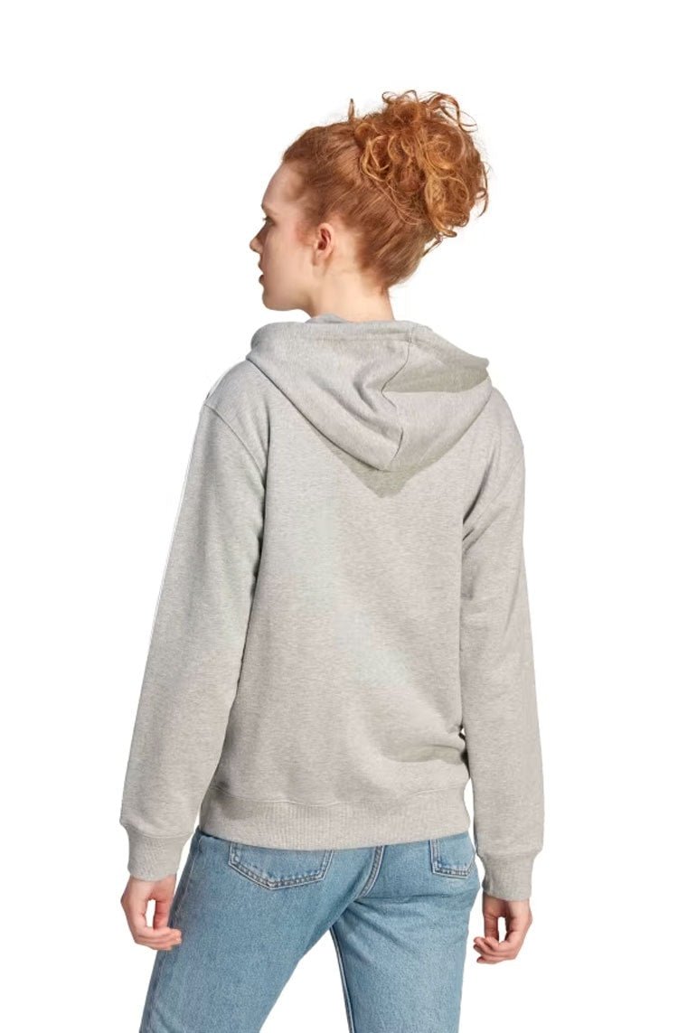 Blusa Moletom Adidas Capuz Zíper Regular Essentials 3 - stripes Cinza/Branco - NewSkull