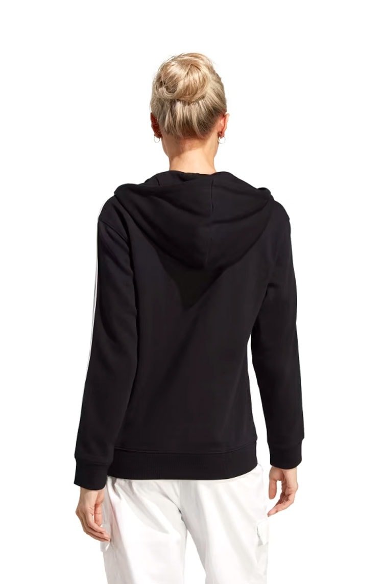 Blusa Moletom Adidas Capuz Zíper Regular Essentials 3 - stripes Preto/Branco - NewSkull