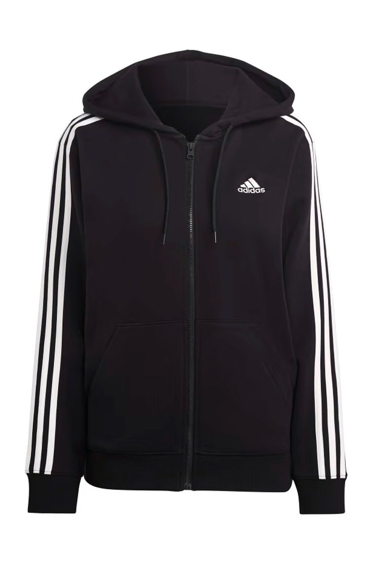 Blusa Moletom Adidas Capuz Zíper Regular Essentials 3 - stripes Preto/Branco - NewSkull