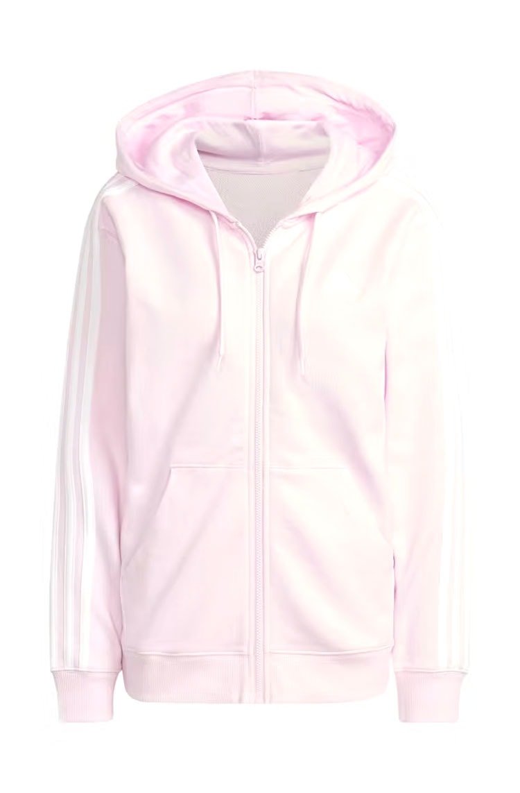 Blusa Moletom Adidas Capuz Zíper Regular Essentials 3 - stripes Rosa/Branco - NewSkull