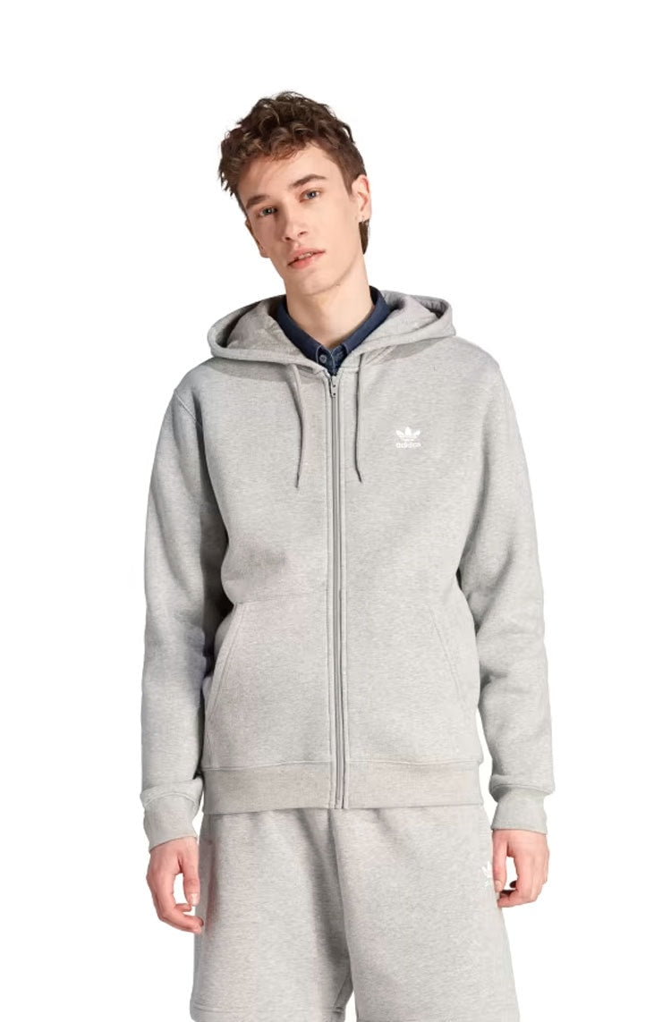 Blusa Moletom Adidas Capuz Zíper Trefoil Essentials 3 - stripes Cinza/Branco - NewSkull