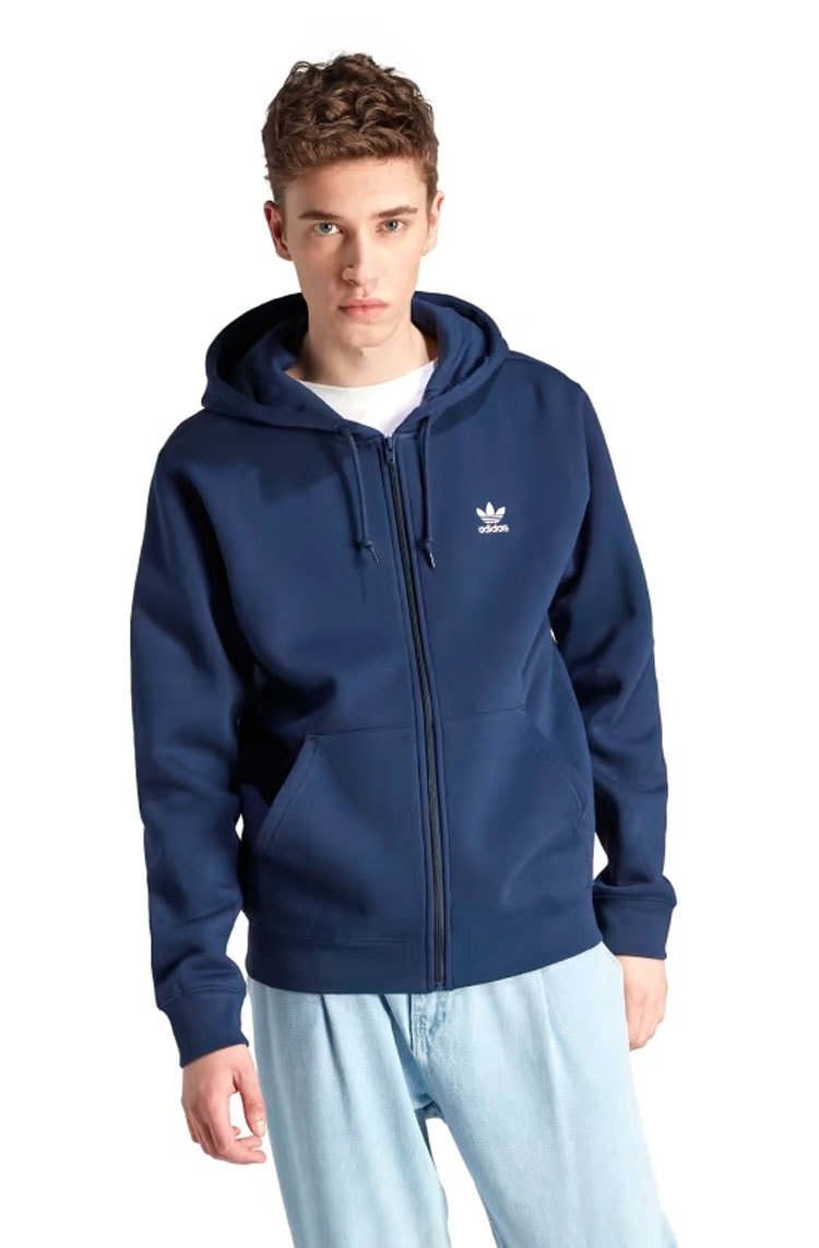 Blusa Moletom Adidas Capuz Ziper Trefoil Essentials Azul Marinho - NewSkull