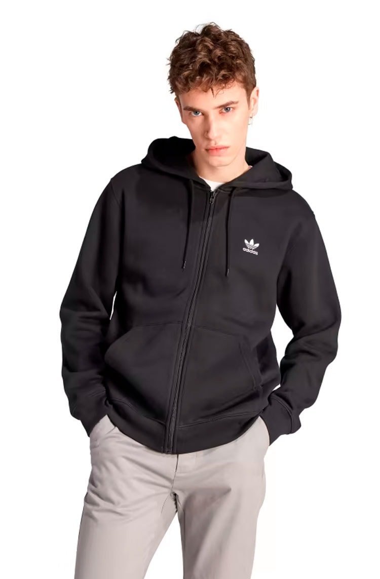 Blusa Moletom Adidas Capuz Ziper Trefoil Essentials Preto - NewSkull