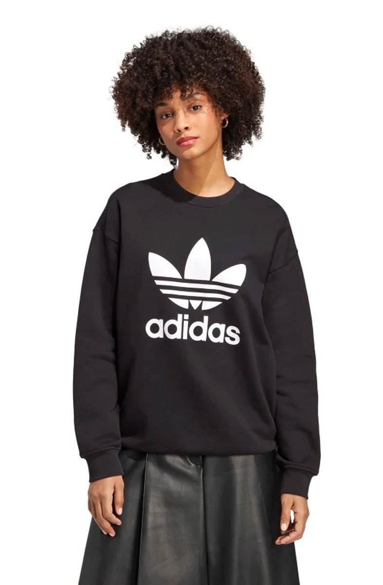 Blusa Moletom Adidas Trefoil Crew Feminino Preto/Branco - NewSkull